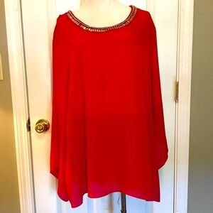 Valerie Stevens pull on blouse top sz 2X. Beaded neck, 3/4 sleeve, light weight